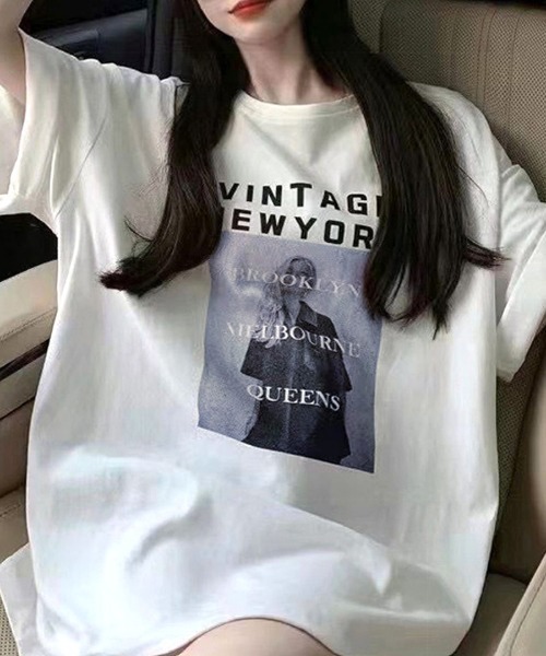 Riff（リフ）の「プリントBIGTシャツ ロゴ（Tシャツ/カットソー・レディース・ホワイト/ブラック/モカ/ブラウン・L/M）」の2枚目の写真