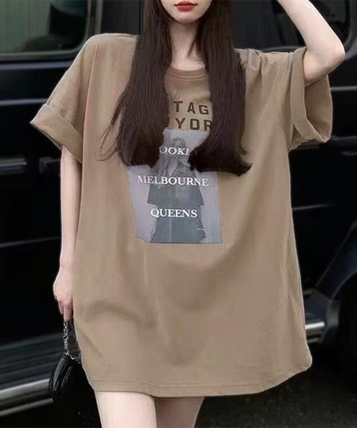 Riff（リフ）の「プリントBIGTシャツ ロゴ（Tシャツ/カットソー・レディース・ホワイト/ブラック/モカ/ブラウン・L/M）」の4枚目の写真