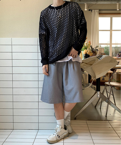 neos(ネオス)の「【neos -addictive design-】ルーズシルエット メッシュ シアー ニット プルオーバー トップス(ニット/セーター・メンズ・ブラック/オフホワイト/ブルー・MEDIUM/LARGE/X-LARGE)」の11枚目の写真