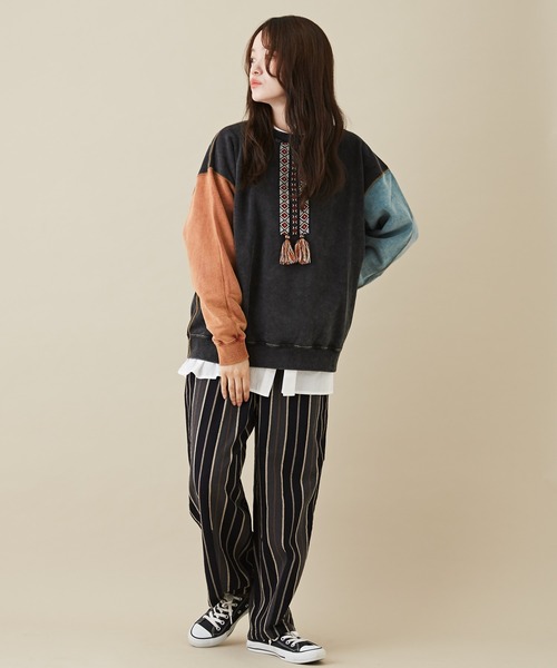 CUBE SUGAR（キューブシュガー）の「ドビーストライプイージーコクーンパンツ（その他パンツ・レディース・レッド/グリーン/ブラック・M）」の5枚目の写真