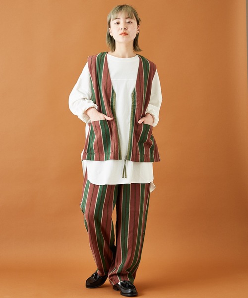 CUBE SUGAR（キューブシュガー）の「ドビーストライプイージーコクーンパンツ（その他パンツ・レディース・レッド/グリーン/ブラック・M）」の13枚目の写真