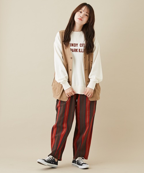 CUBE SUGAR（キューブシュガー）の「ドビーストライプイージーコクーンパンツ（その他パンツ・レディース・レッド/グリーン/ブラック・M）」の10枚目の写真