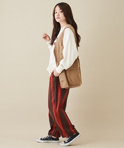 CUBE SUGAR（キューブシュガー）の「ドビーストライプイージーコクーンパンツ（その他パンツ・レディース・レッド/グリーン/ブラック・M）」の11枚目の写真