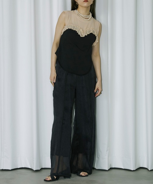 Ezick（エジック）の「Heart frill sheer switch ノースリーブブラトップ（タンクトップ・レディース・ベージュ/ダークブルー/ブラック・FREE）」の22枚目の写真