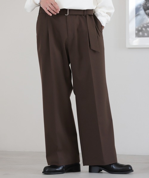 RAGEBLUE(レイジブルー)の「TR stretch tack wide straight slacks / TRストレッチ/ベルト付きタックワイドストレートスラックス(スラックス・メンズ・ブラウン/ブラック/ベージュ・MEDIUM/LARGE)」の7枚目の写真