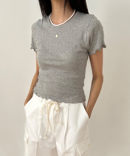 Didot.showroom(ディドット ショールーム)の「パターンメッシュガーリーメロウT(Tシャツ/カットソー・レディース・アイボリー/グレー/スカイブルー/ブラック/クリーム/レッド・FREE)」の4枚目の写真