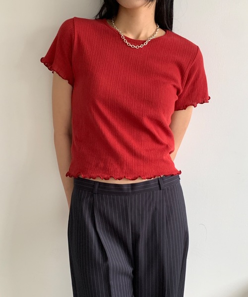 Didot.showroom(ディドット ショールーム)の「パターンメッシュガーリーメロウT(Tシャツ/カットソー・レディース・アイボリー/グレー/スカイブルー/ブラック/クリーム/レッド・FREE)」の6枚目の写真