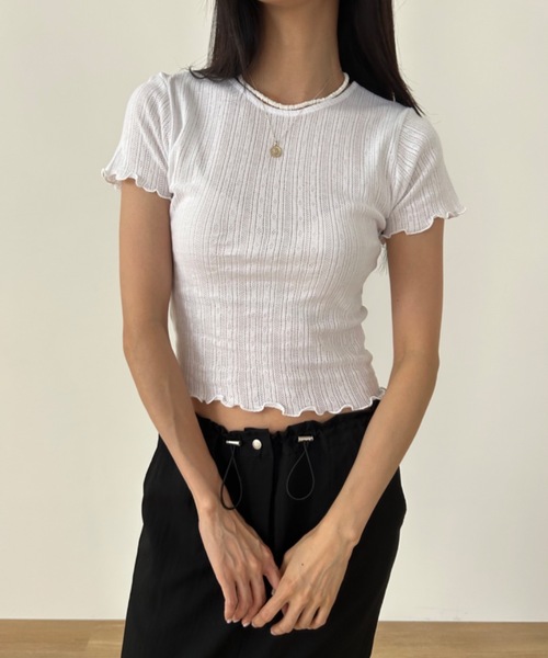 Didot.showroom(ディドット ショールーム)の「パターンメッシュガーリーメロウT(Tシャツ/カットソー・レディース・アイボリー/グレー/スカイブルー/ブラック/クリーム/レッド・FREE)」の2枚目の写真