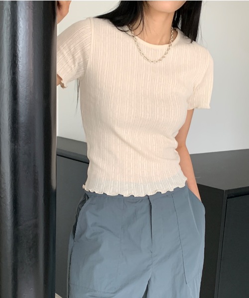 Didot.showroom(ディドット ショールーム)の「パターンメッシュガーリーメロウT(Tシャツ/カットソー・レディース・アイボリー/グレー/スカイブルー/ブラック/クリーム/レッド・FREE)」の5枚目の写真