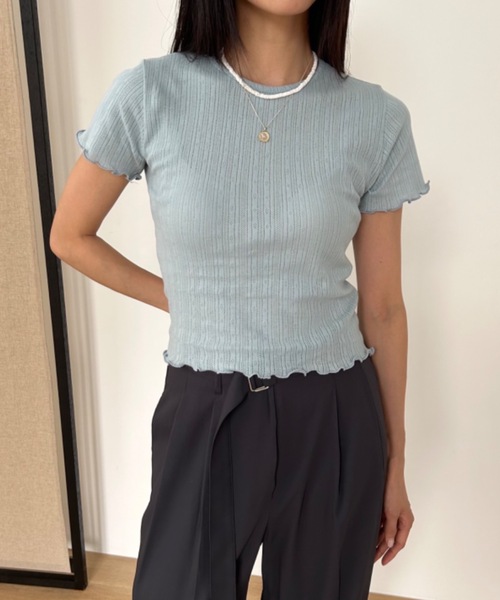 Didot.showroom(ディドット ショールーム)の「パターンメッシュガーリーメロウT(Tシャツ/カットソー・レディース・アイボリー/グレー/スカイブルー/ブラック/クリーム/レッド・FREE)」の1枚目の写真
