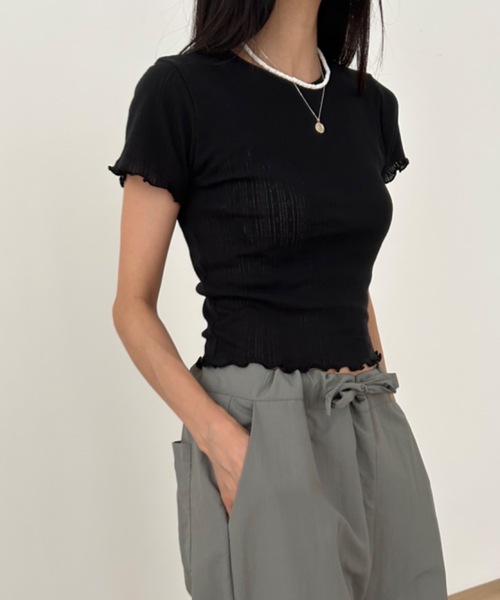 Didot.showroom(ディドット ショールーム)の「パターンメッシュガーリーメロウT(Tシャツ/カットソー・レディース・アイボリー/グレー/スカイブルー/ブラック/クリーム/レッド・FREE)」の3枚目の写真