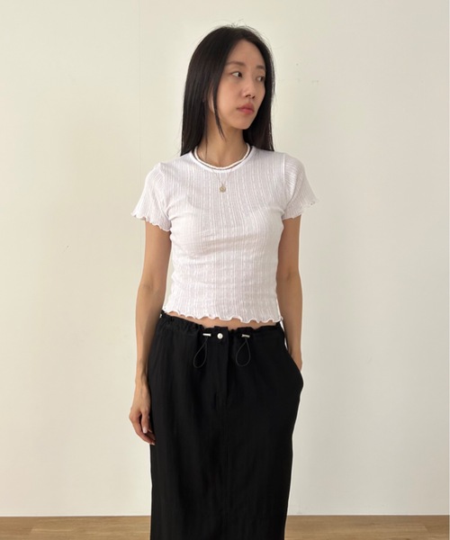 Didot.showroom(ディドット ショールーム)の「パターンメッシュガーリーメロウT(Tシャツ/カットソー・レディース・アイボリー/グレー/スカイブルー/ブラック/クリーム/レッド・FREE)」の12枚目の写真