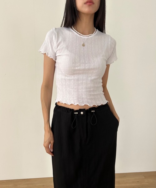 Didot.showroom(ディドット ショールーム)の「パターンメッシュガーリーメロウT(Tシャツ/カットソー・レディース・アイボリー/グレー/スカイブルー/ブラック/クリーム/レッド・FREE)」の9枚目の写真