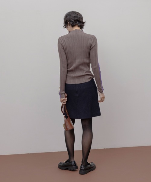 新品★Eimee Law （エイミーロウ）★サイドロゴニット★チャコールグレー 配色ラインランダムリブニット Eimee Law│Eimee Law & LHELBIE