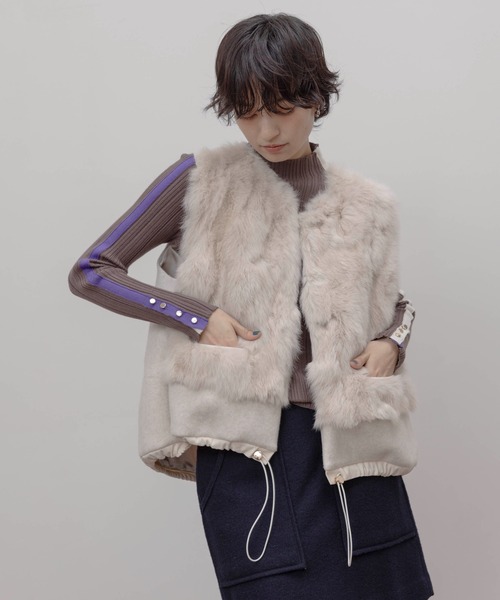 Eimee Law アシンメトリー　切替配色　布帛ブルゾン　ニット　Mサイズ 布帛MIXメッシュニットブルゾン Eimee Law│Eimee Law & LHELBIE