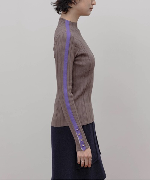 新品★Eimee Law （エイミーロウ）★サイドロゴニット★チャコールグレー 配色ラインランダムリブニット Eimee Law│Eimee Law & LHELBIE