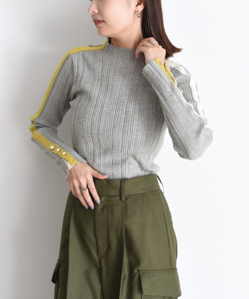 Eimee Law（エイミーロウ）の「配色ラインランダムリブニット（ニット/セーター・レディース・ブラック/アイボリー/チャコールグレー/ベージュ/ブルーグリーン/グレー/モカ/ライトピンク・38/FREE）」の10枚目の写真