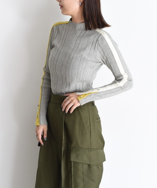 Eimee Law（エイミーロウ）の「配色ラインランダムリブニット（ニット/セーター・レディース・ブラック/アイボリー/チャコールグレー/ベージュ/ブルーグリーン/グレー/モカ/ライトピンク・38/FREE）」の11枚目の写真