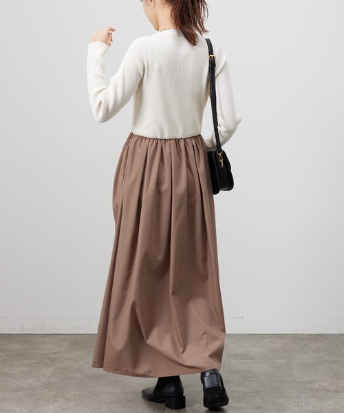 Chez toi(シェトワ)の「ニット×布帛ドッキングワンピース(ワンピース・レディース・ベージュ/グリーン系その他/ボルドー/ブラック・FREE)」の6枚目の写真