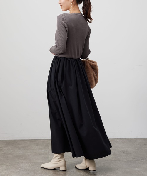 Chez toi(シェトワ)の「ニット×布帛ドッキングワンピース(ワンピース・レディース・ベージュ/グリーン系その他/ボルドー/ブラック・FREE)」の10枚目の写真