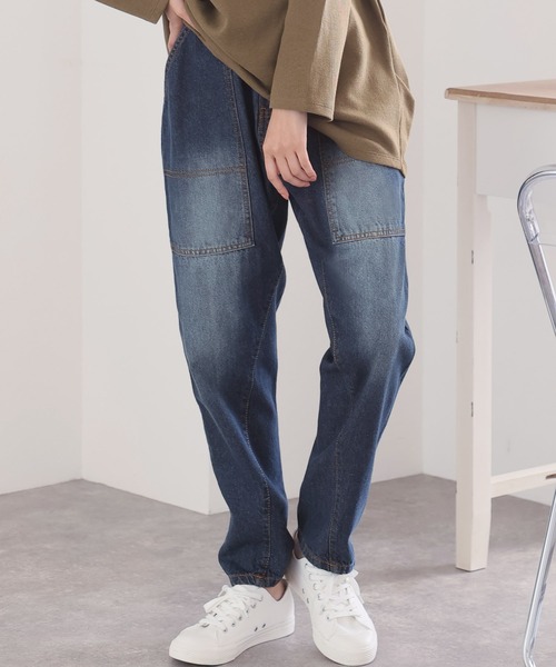 PourVous(プールヴー)の「ビッグベイカーポケットデニムパンツ(デニムパンツ・レディース・ワンウォッシュ/ネイビー・M/L/XL/3L/4L)」の2枚目の写真