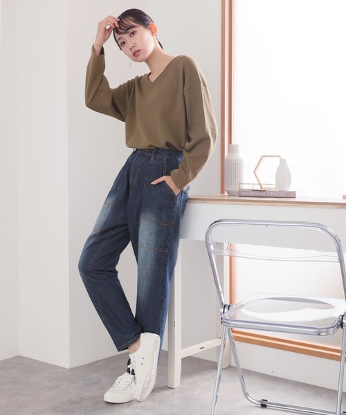 PourVous(プールヴー)の「ビッグベイカーポケットデニムパンツ(デニムパンツ・レディース・ワンウォッシュ/ネイビー・M/L/XL/3L/4L)」の5枚目の写真