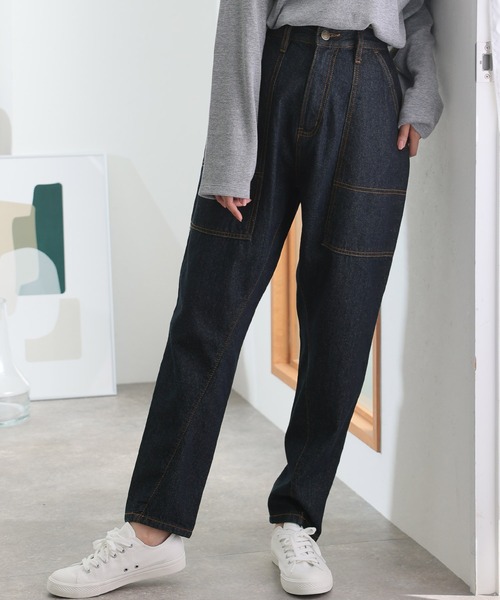PourVous(プールヴー)の「ビッグベイカーポケットデニムパンツ(デニムパンツ・レディース・ワンウォッシュ/ネイビー・M/L/XL/3L/4L)」の7枚目の写真