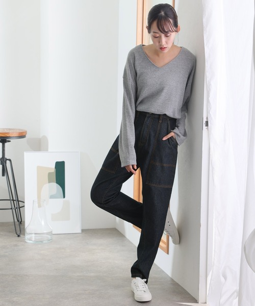 PourVous(プールヴー)の「ビッグベイカーポケットデニムパンツ(デニムパンツ・レディース・ワンウォッシュ/ネイビー・M/L/XL/3L/4L)」の9枚目の写真