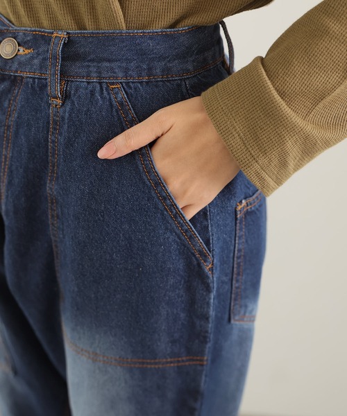 PourVous(プールヴー)の「ビッグベイカーポケットデニムパンツ(デニムパンツ・レディース・ワンウォッシュ/ネイビー・M/L/XL/3L/4L)」の15枚目の写真