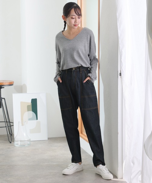 PourVous(プールヴー)の「ビッグベイカーポケットデニムパンツ(デニムパンツ・レディース・ワンウォッシュ/ネイビー・M/L/XL/3L/4L)」の11枚目の写真