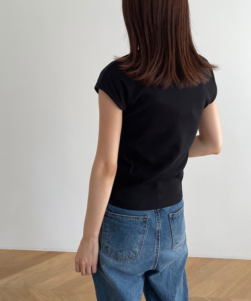 CANAL JEAN(キャナルジーン)の「El mar 5+クルーネックフレンチスリーブTシャツ(Tシャツ/カットソー・レディース・ホワイト/ブラック・ONE SIZE)」の7枚目の写真
