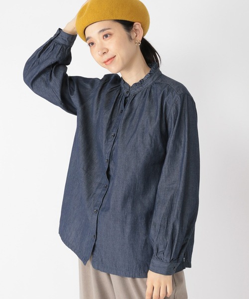 studio CLIP（スタディオクリップ）の「シングルガーゼ襟フリルブラウス（シャツ/ブラウス・レディース・ブラック/その他4/インディゴブルー/その他3/オフホワイト/その他2/その他1・LARGE/MEDIUM）」の4枚目の写真