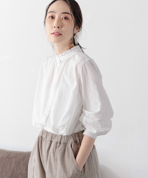 studio CLIP（スタディオクリップ）の「シングルガーゼ襟フリルブラウス（シャツ/ブラウス・レディース・ブラック/その他4/インディゴブルー/その他3/オフホワイト/その他2/その他1・LARGE/MEDIUM）」の10枚目の写真