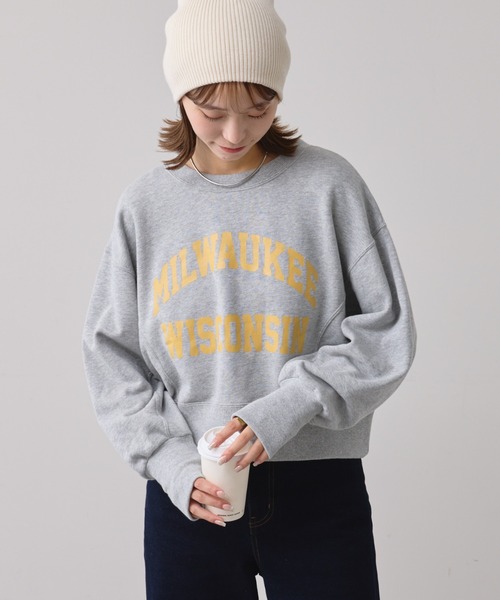 CIAOPANIC TYPY（チャオパニックティピー）の「【新色追加】きれいめクロップド丈カレッジスウェット（スウェット・レディース・チャコールグレー/グレー/ホワイト/ピンク/ブルー・ONE SIZE）」の14枚目の写真