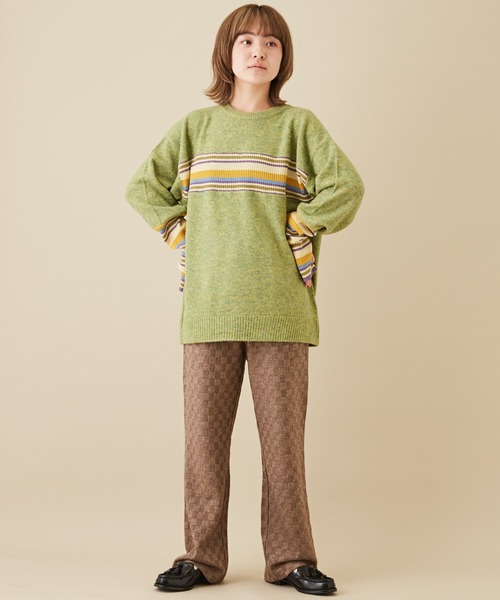 CUBE SUGAR（キューブシュガー）の「ブロック柄ニットソーセミフレアパンツ（その他パンツ・レディース・ブラック/ブルー/ブラウン/パープル・M）」の9枚目の写真