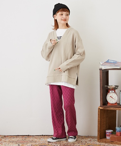 CUBE SUGAR（キューブシュガー）の「ブロック柄ニットソーセミフレアパンツ（その他パンツ・レディース・ブラック/ブルー/ブラウン/パープル・M）」の15枚目の写真