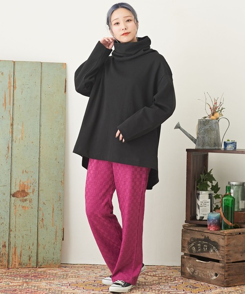 CUBE SUGAR（キューブシュガー）の「ブロック柄ニットソーセミフレアパンツ（その他パンツ・レディース・ブラック/ブルー/ブラウン/パープル・M）」の17枚目の写真