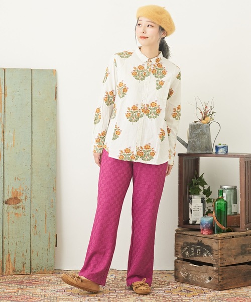 CUBE SUGAR（キューブシュガー）の「ブロック柄ニットソーセミフレアパンツ（その他パンツ・レディース・ブラック/ブルー/ブラウン/パープル・M）」の18枚目の写真