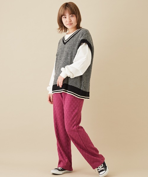 CUBE SUGAR（キューブシュガー）の「ブロック柄ニットソーセミフレアパンツ（その他パンツ・レディース・ブラック/ブルー/ブラウン/パープル・M）」の20枚目の写真