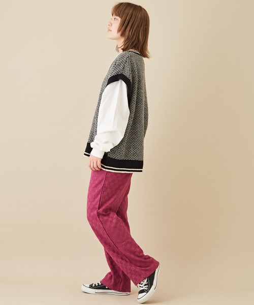 CUBE SUGAR（キューブシュガー）の「ブロック柄ニットソーセミフレアパンツ（その他パンツ・レディース・ブラック/ブルー/ブラウン/パープル・M）」の21枚目の写真