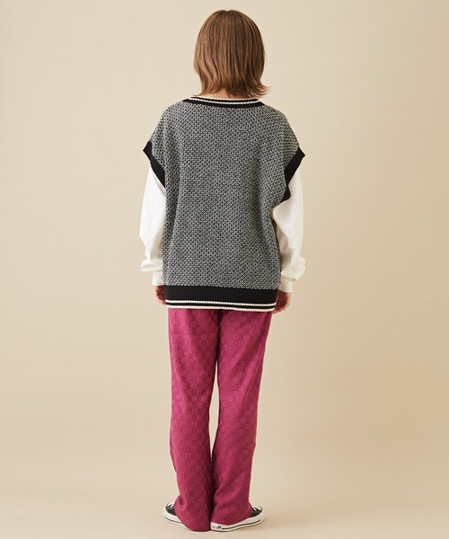 CUBE SUGAR（キューブシュガー）の「ブロック柄ニットソーセミフレアパンツ（その他パンツ・レディース・ブラック/ブルー/ブラウン/パープル・M）」の22枚目の写真