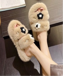 Burner（バーナー）の「【OKUOKU　0909】フラワー / フェイクファー / ルームシューズ oku-shoes-733999271536-23 U（ルームシューズ/スリッパ）」