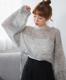 WEGO | WEGO/【23年秋冬新作】メランジメッシュリボンプルオーバー(ニット/セーター)