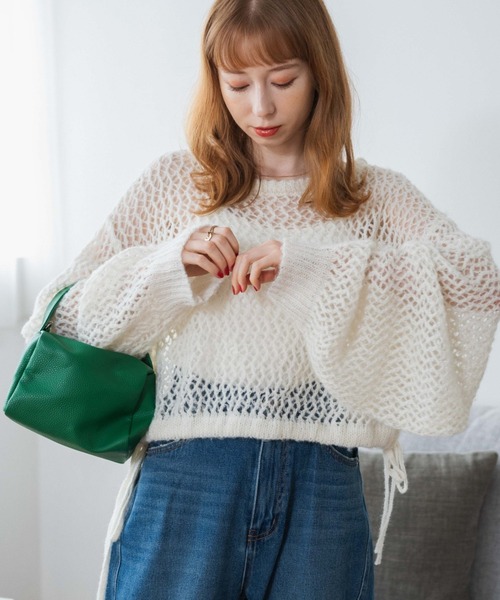 WEGO(ウィゴー)の「WEGO/メランジメッシュリボンプルオーバー(ニット/セーター・レディース・ブルー/ホワイト/杢グレー・FREE)」の2枚目の写真