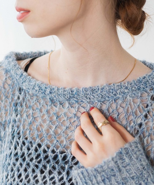 WEGO(ウィゴー)の「WEGO/メランジメッシュリボンプルオーバー(ニット/セーター・レディース・ブルー/ホワイト/杢グレー・FREE)」の13枚目の写真