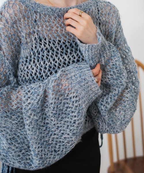 WEGO(ウィゴー)の「WEGO/メランジメッシュリボンプルオーバー(ニット/セーター・レディース・ブルー/ホワイト/杢グレー・FREE)」の14枚目の写真