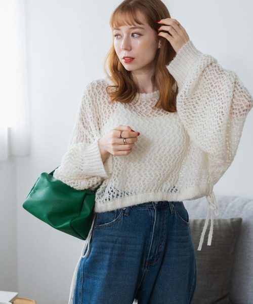 WEGO(ウィゴー)の「WEGO/メランジメッシュリボンプルオーバー(ニット/セーター・レディース・ブルー/ホワイト/杢グレー・FREE)」の17枚目の写真