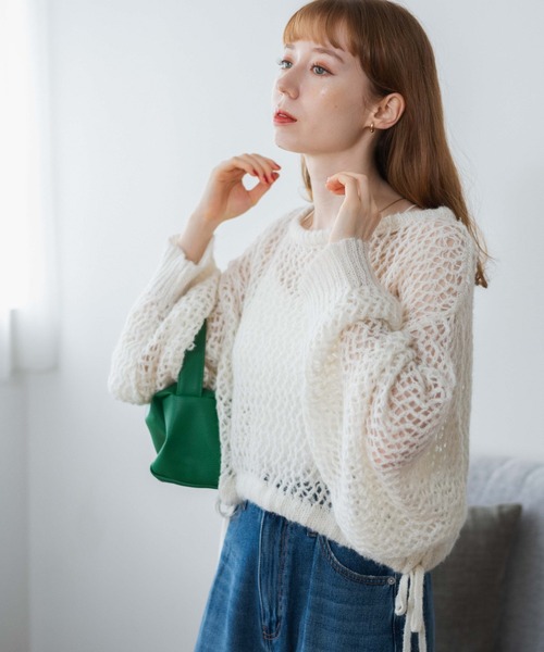 WEGO(ウィゴー)の「WEGO/メランジメッシュリボンプルオーバー(ニット/セーター・レディース・ブルー/ホワイト/杢グレー・FREE)」の18枚目の写真