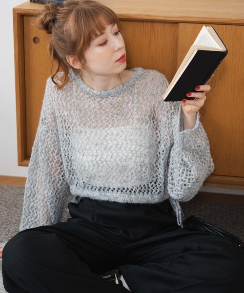 WEGO(ウィゴー)の「WEGO/メランジメッシュリボンプルオーバー(ニット/セーター・レディース・ブルー/ホワイト/杢グレー・FREE)」の22枚目の写真