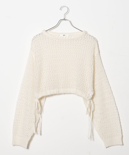 WEGO(ウィゴー)の「WEGO/メランジメッシュリボンプルオーバー(ニット/セーター・レディース・ブルー/ホワイト/杢グレー・FREE)」の4枚目の写真